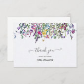 ワイルドフラワーエレガントウォーター色フローラブライダルシャワー サンキューカード (正面/裏面)
