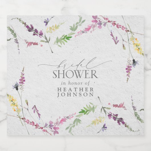 ワイルドフラワーエレガントウォーター色フローラブライダルシャワー スパークリングワインラベル (シングルラベル)