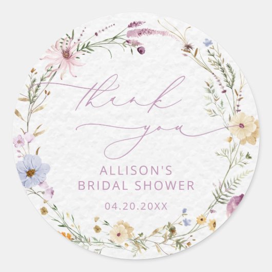 ワイルドフラワーエレガントウォーター色フローラブライダルシャワー ラウンドシール (正面)