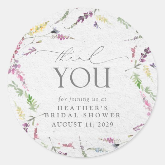 ワイルドフラワーエレガントウォーター色フローラブライダルシャワー ラウンドシール (正面)