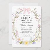 ワイルドフラワーエレガントウォーター色フローラブライダルシャワー 招待状 (正面)