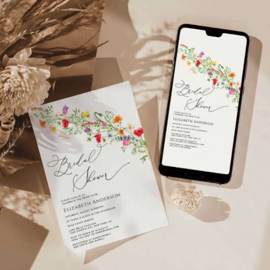 ワイルドフラワーエレガントウォーター色フローラブライダルシャワー 招待状