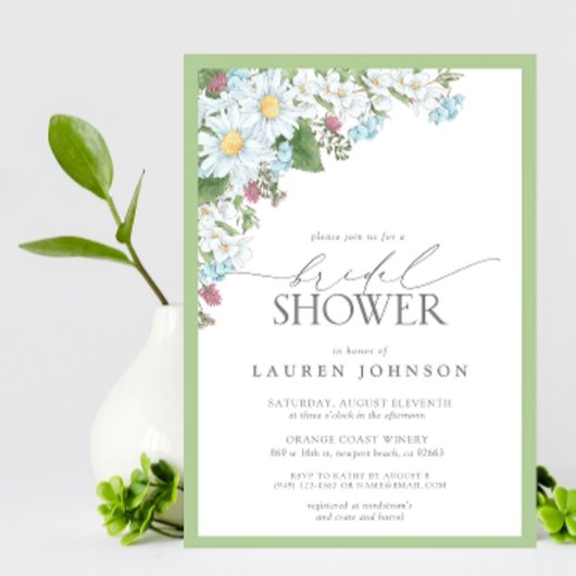 ワイルドフラワーエレガントウォーター色フローラブライダルシャワー 招待状