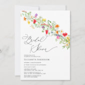 ワイルドフラワーエレガントウォーター色フローラブライダルシャワー 招待状 (正面)