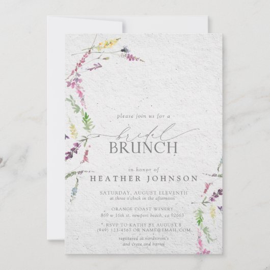 ワイルドフラワーエレガントウォーター色フローラブライダルブランチ 招待状 (正面)