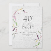 ワイルドフラワーエレガントウォーター色フローラ40th誕生日 招待状 (正面)