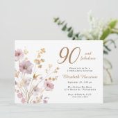 ワイルドフラワーエレガントウォーター色90th誕生日パーティー 招待状 (スタンド正面)