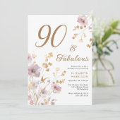 ワイルドフラワーエレガントウォーター色90th誕生日パーティー 招待状 (スタンド正面)