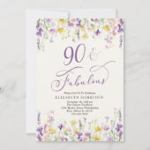 ワイルドフラワーエレガントウォーター色90th誕生日パーティー 招待状 (正面)