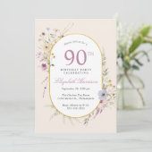 ワイルドフラワーエレガントウォーター色90th誕生日パーティー 招待状 (スタンド正面)