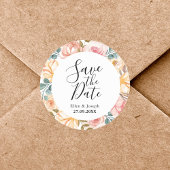 ワイルドフラワーエレガントカスタムウェディング日付を保存 ラウンドシール
