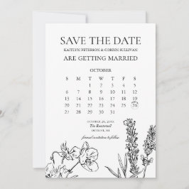 ワイルドフラワーエレガントカレンダー日付の保存 招待状
