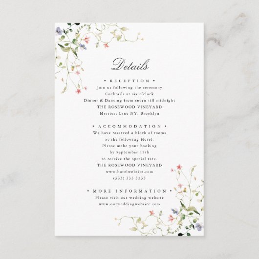 ワイルドフラワーエレガントガモダンーデンフローラ結婚ズ エンクロージャーカード (正面)