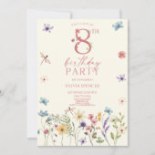 ワイルドフラワーエレガントガーデン花の8th誕生日パーティー 招待状 (正面)