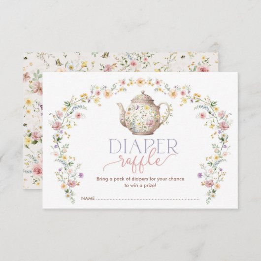 ワイルドフラワーエレガントガーデン茶パーティーおむつラッフル エンクロージャーカード (正面/裏面)
