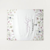 ワイルドフラワーエレガントガールバプテスマ写真の背景 タペストリー (正面(横))