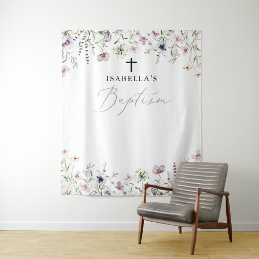 ワイルドフラワーエレガントガールバプテスマ写真の背景 タペストリー (インサイチュ)