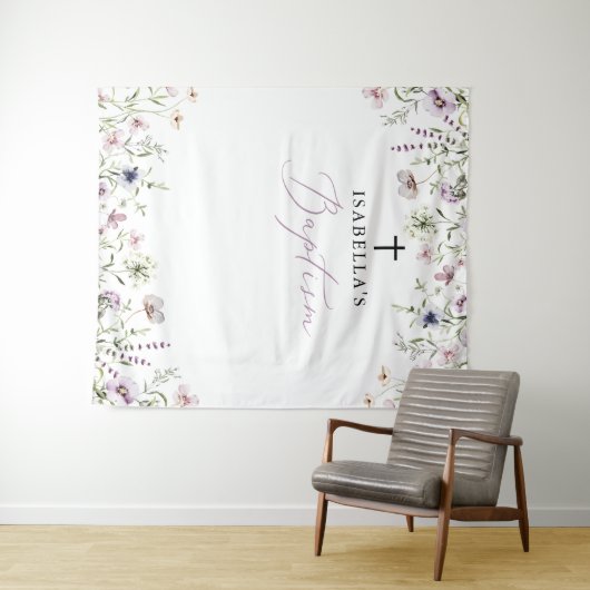 ワイルドフラワーエレガントガールバプテスマ写真の背景 タペストリー (インサイチュ(横))