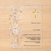ワイルドフラワーエレガントガールバプテスマ《キリスト教》洗礼式や命名式 アクリル招待状 (正面)