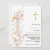 ワイルドフラワーエレガントガールバプテスマ《キリスト教》洗礼式や命名式 招待状 (正面)