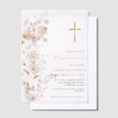 ワイルドフラワーエレガントガールファースト聖餐式 ベラム紙招待状 (オフセット)