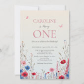 ワイルドフラワーエレガントガール1歳の誕生日 招待状 (正面)