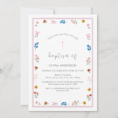 ワイルドフラワーエレガントガール《キリスト教》洗礼式や命名式バプテスマ 招待状 (正面)