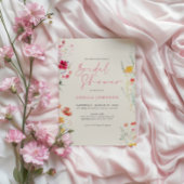 ワイルドフラワーエレガントクカラフルクリームブライダルシャワー 招待状