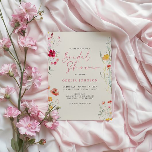 ワイルドフラワーエレガントクカラフルクリームブライダルシャワー 招待状