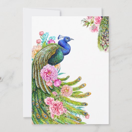 ワイルドフラワーエレガントクピーコックインディアン結婚ズファンシー 招待状 (裏面)