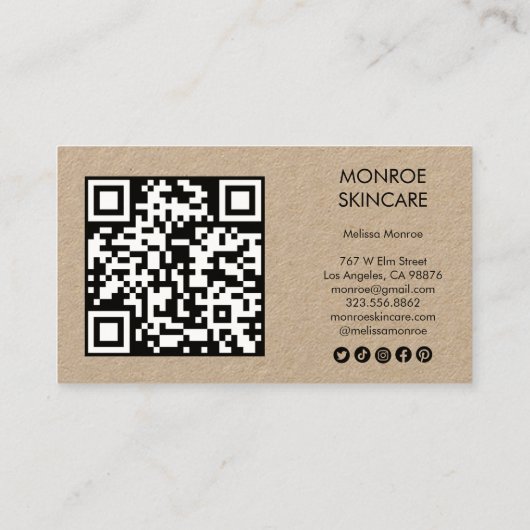 ワイルドフラワーエレガントクラフトQRコードソーシャルアイコン 名刺 (裏面)