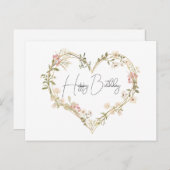 ワイルドフラワーエレガントクリームピンクハートハッピーバースデー ポストカード (正面/裏面)