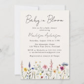 ワイルドフラワーエレガントクリームベビーイン開花ベビーシャワー 招待状 (正面)