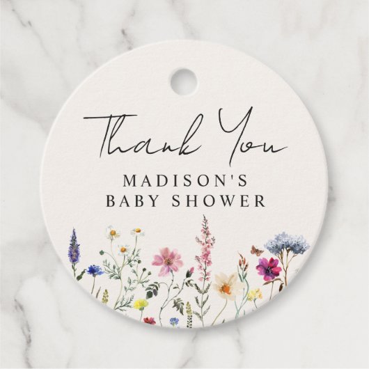 ワイルドフラワーエレガントクリームベビーシャワーありがとう フェイバータグ (正面)