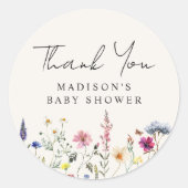 ワイルドフラワーエレガントクリームベビーシャワーありがとう ラウンドシール (正面)