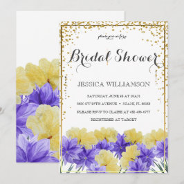 ワイルドフラワーエレガントゴールデンフレーム、ブライダルシャワー 招待状