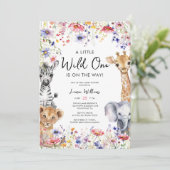 ワイルドフラワーエレガントサファリ写真ベビーガールシャワー 招待状 (スタンド正面)