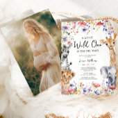 ワイルドフラワーエレガントサファリ写真ベビーガールシャワー 招待状