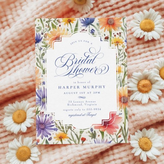 ワイルドフラワーエレガントサマーフローラブライダルシャワー 招待状