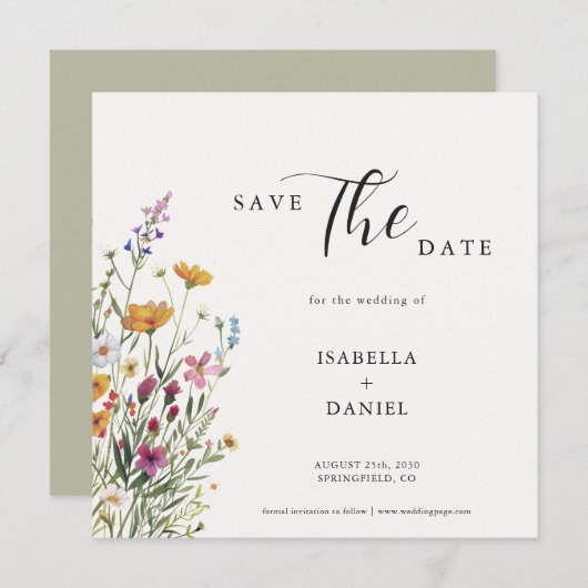 ワイルドフラワーエレガントシックな結婚式の日付を保存 セーブザデート (正面/裏面)