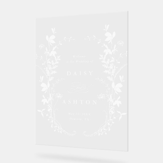 ワイルドフラワーエレガントシルエット結婚の歓迎 アクリルサイン (傾斜)