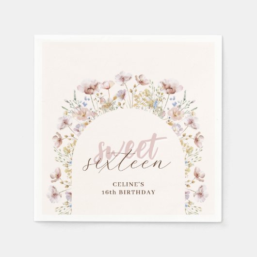 ワイルドフラワーエレガントズスウィート16誕生日 スタンダードカクテルナプキン (正面)