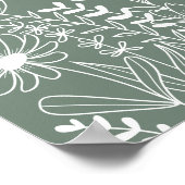 ワイルドフラワーエレガントズセージ結婚グリーンへようこそ ポスター (角)