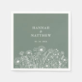 ワイルドフラワーエレガントズセージ結婚グリーン スタンダードカクテルナプキン (正面)