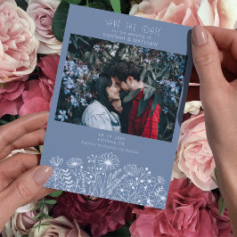 ワイルドフラワーエレガントズダスティブルーボホ写真結婚ズ セーブザデート