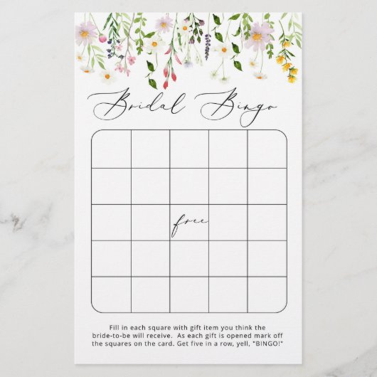 ワイルドフラワーエレガントズブライダルシャワービンゴゲーム (正面)