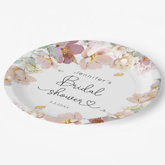 ワイルドフラワーエレガントズブライダルシャワー ペーパープレート (アングル)