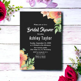 ワイルドフラワーエレガントズブラックフローラブライダルシャワー 招待状