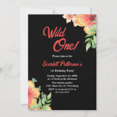 ワイルドフラワーエレガントズブラックフローラ1st誕生日 招待状 (正面)