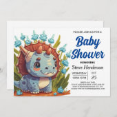 ワイルドフラワーエレガントズボホ恐竜ボーイベビーシャワー 招待状 (正面/裏面)